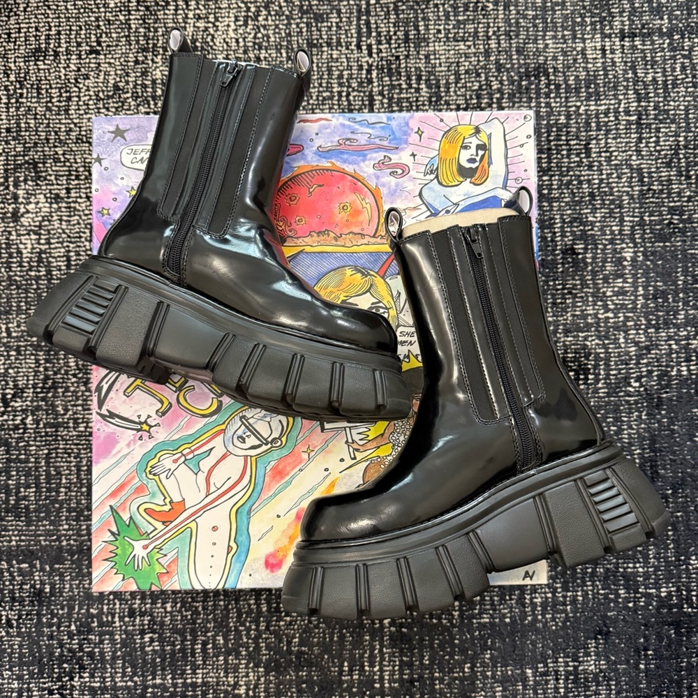 Jeffrey Campbell Stomped Platform Boots Black - Picture 7 of 13